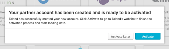 パートナーアカウントを今すぐ有効にするか、後で有効にするかを選択できるポップアップウィンドウ。