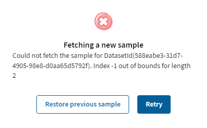 [サンプル]ビューからの新しいサンプルのフェッチに関するエラーメッセージ。