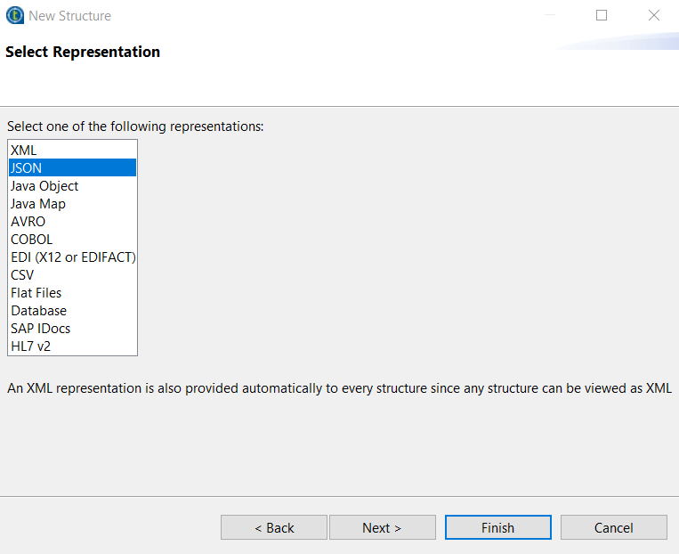 [Select Representation] (表現を選択)ウィンドウ。