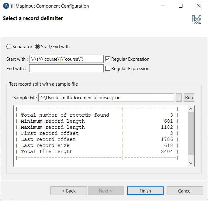 [tHMapInput Component Configuration] (tHMapInputコンポーネントの設定)ダイアログボックス。