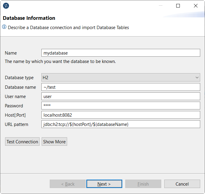 [Database Information] (データベース情報)ダイアログボックス。