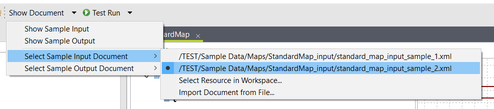 [Select Sample Input Document] (サンプル入力ドキュメントを選択)メニュー。