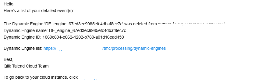 Dynamic Engineの削除に関するメール通知。