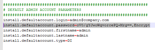 configuration.propertiesファイルには、ログイン、パスワード、ファーストネーム、ラストネーム、アカウントのタイプのデフォルト値が含まれています。