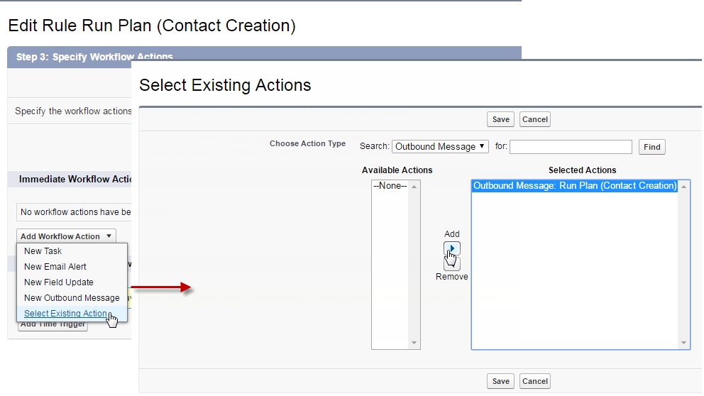 送信メッセージをワークフロールールに追加するページ。
