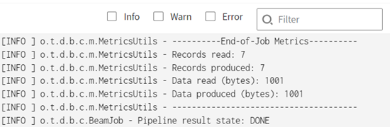 [Logs] (ログ)パネルに、パイプライン実行中に7つのレコードが読み取られ、7つのレコードが生成されたことが示されています。