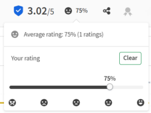 75%にカーソルが置かれたレーティング画面。