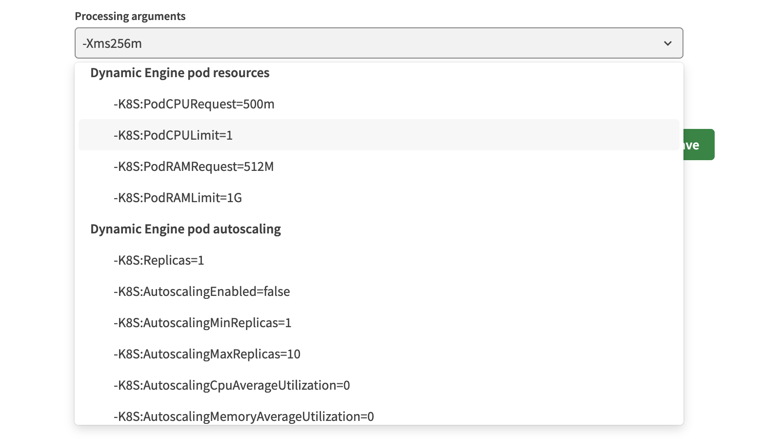 Dynamic Engineの実行プロファイルのVM引数グループ。