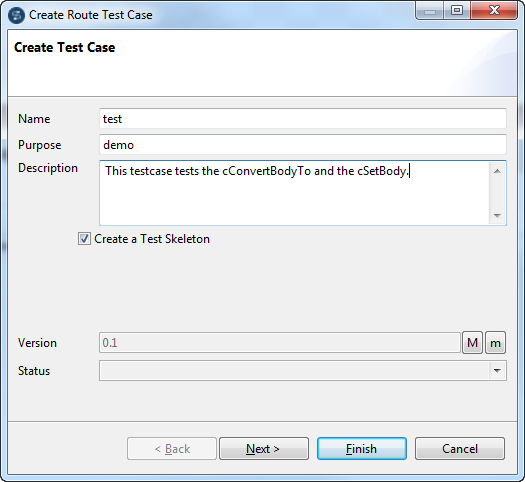 [Create Route Test Case] (ルートテストケースを作成)ウィザード。