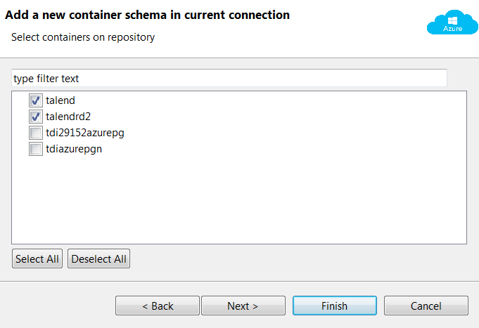 [Add a new container schema in current connection] (現在の接続に新しいコンテナースキーマを追加)ダイアログボックス。