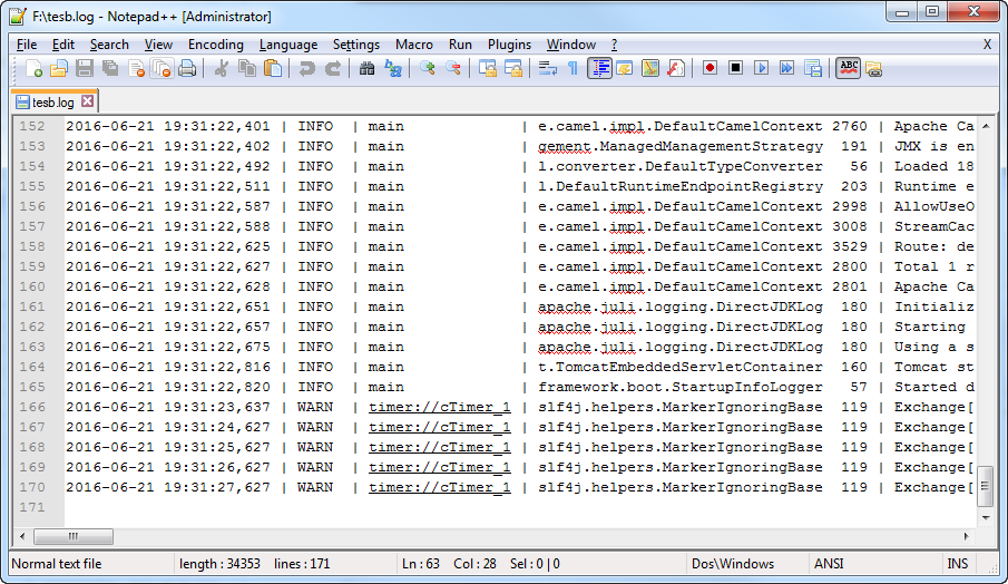 tesb.logファイルのコンテンツ。