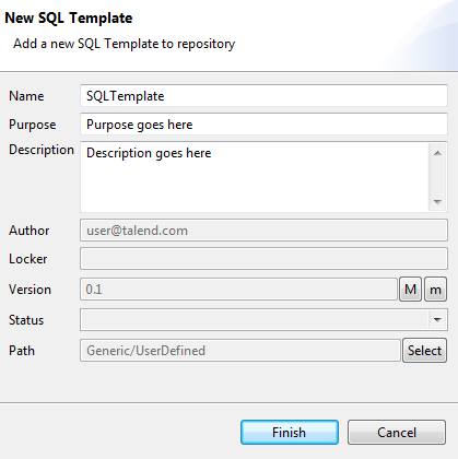 ユーザー定義のSQLテンプレートを作成 | Talend Studio ヘルプ
