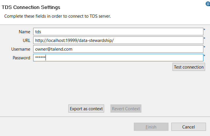 [TDS Connection Settings] (TDS接続設定)ダイアログボックス。