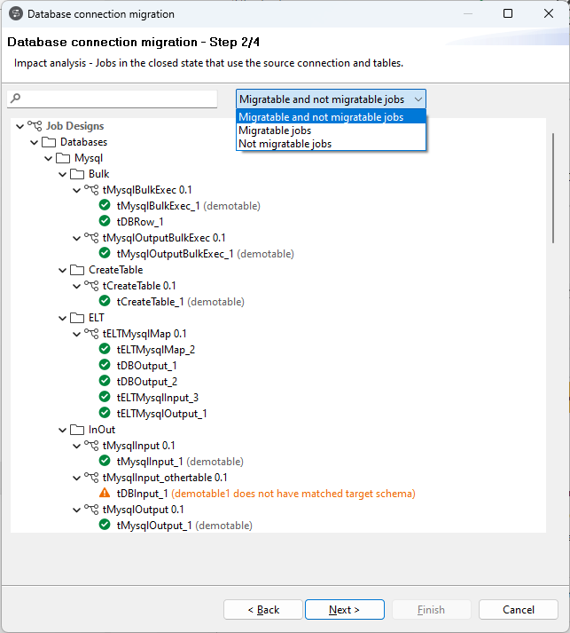 [Database connection migration - Step 2/4] (データベース接続の移行 - ステップ2/4)ダイアログボックス。