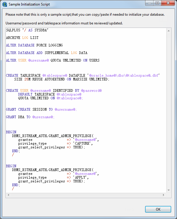 [Sample Initialization Script] (サンプル初期化スクリプト)ダイアログボックス。