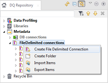 FileDelimited connectionsノードのコンテキストメニュー。