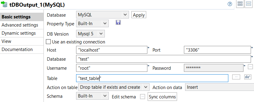 コンポーネントの[Basic settings] (基本設定)ビュー。