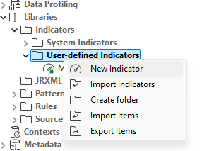 User-defined Indicatorsノードのコンテキストメニュー。