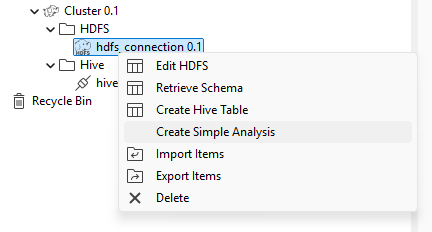 メニューの[Create Simple Analysis] (単純分析の作成)オプション