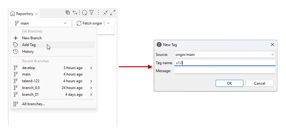 タグをブランチに追加。