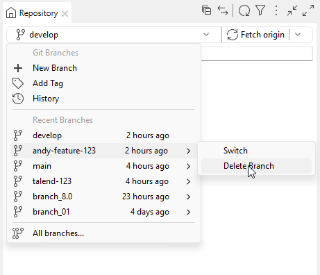 ローカルブランチを削除。