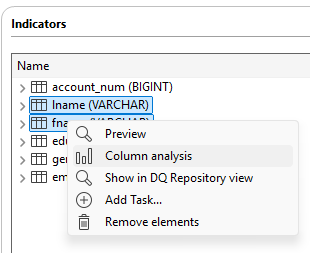 [Indicators] (インジケーター)メニューにおけるカラムのコンテキストメニュー。
