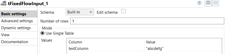 コンポーネントの[Basic settings] (基本設定)ビュー。