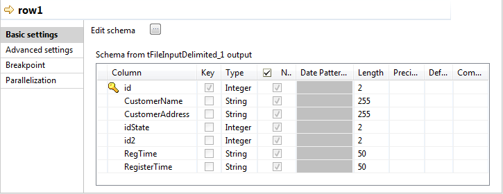 コンポーネントの[Basic settings] (基本設定)ビュー。