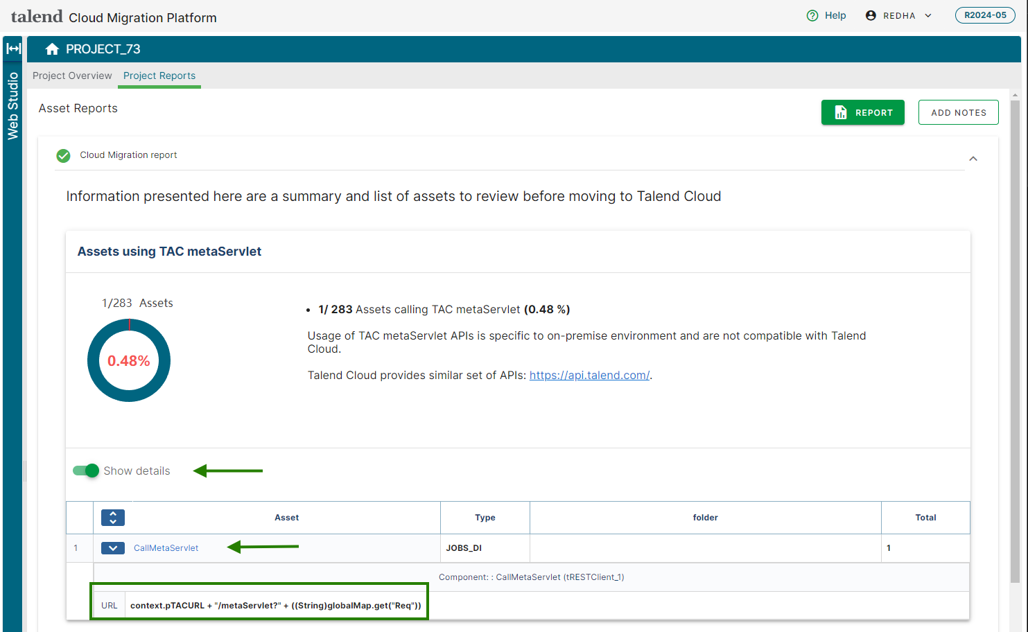 [Context Password variables] (コンテキストパスワード変数)ページで[Show Details] (詳細を表示)オプションが有効化され、詳細が強調表示されている状態