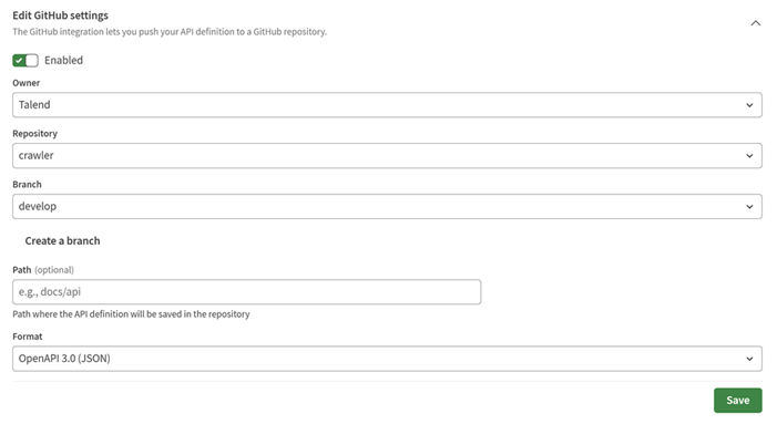 API Ayarları görünümünün GitHub ayarlarını düzenle bölümü.