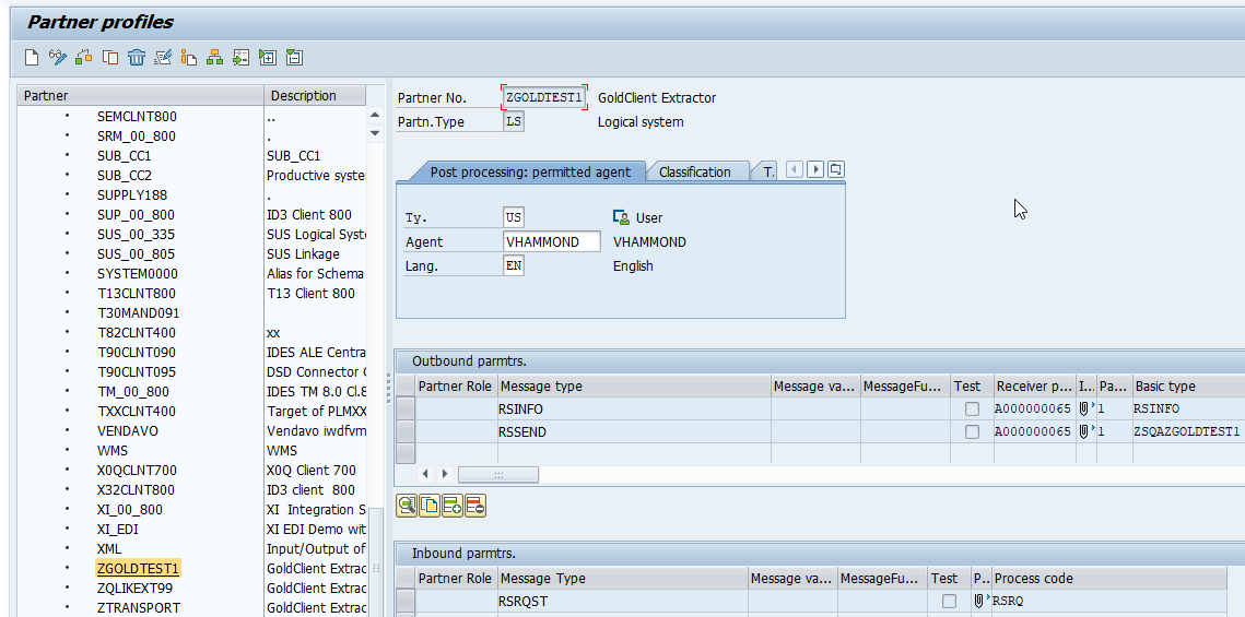 SAP Extractor için oluşturulan mantıksal sistemlerin gösterildiği pencere