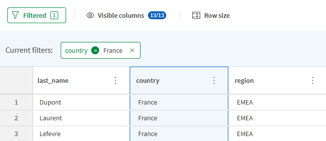 Ülke sütununa uygulanan filtre