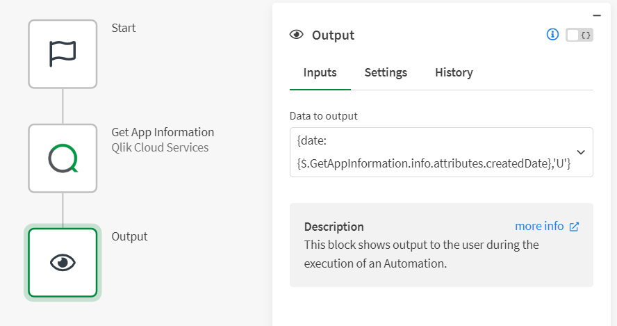 Automation timestamp showing a simple automation and the raw output with a data conversion formula