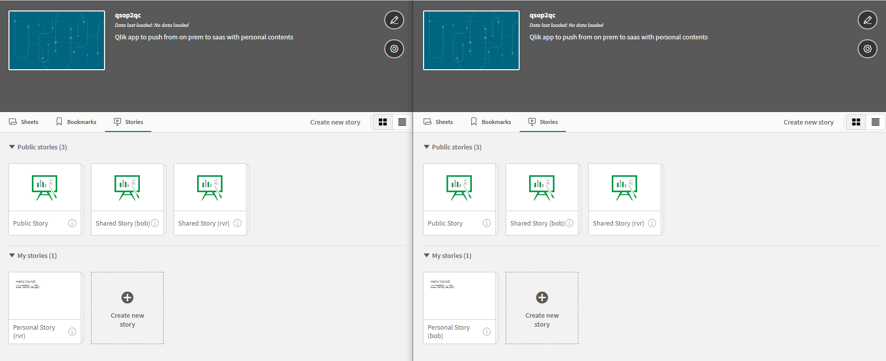 İçe aktarmadan sonra Qlik Cloud uygulamalarındaki hikayeler