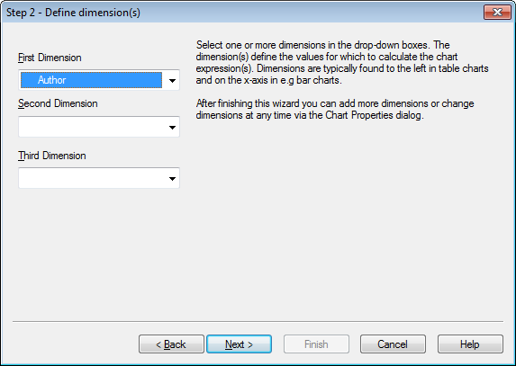 The Time Chart Wizard, step 2: Define dimension(s)