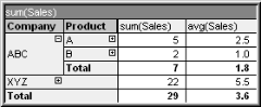 Company ABC has been expanded to show producs A, B, and the total.