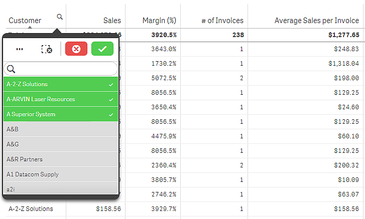 Click to view full size Table with selected fields in a dimension.