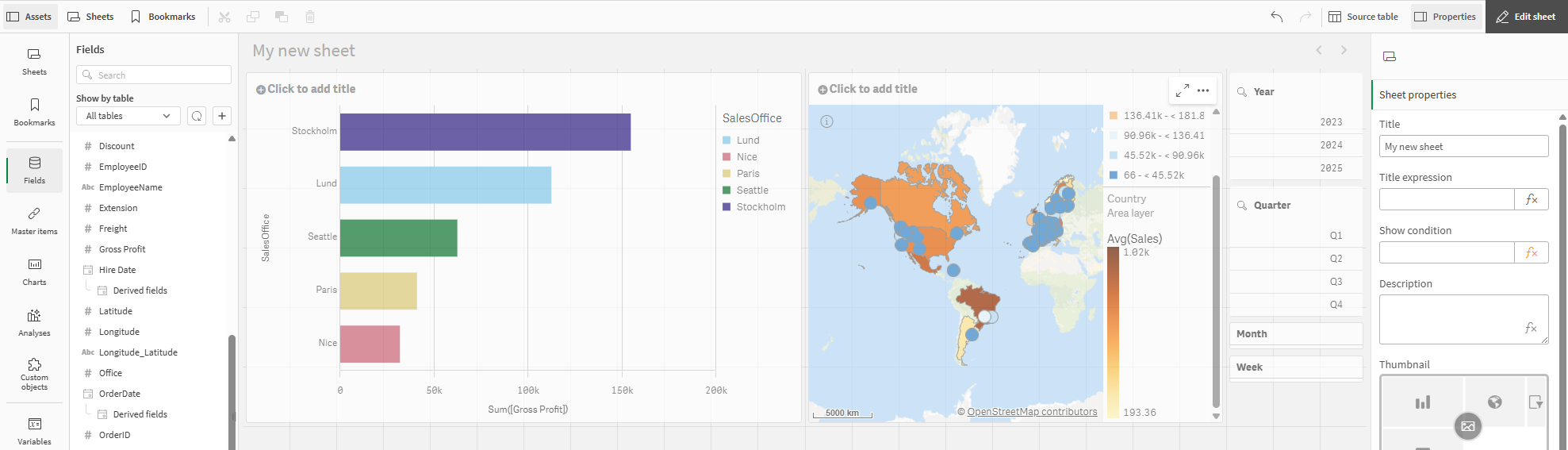 带有调整了大小的地图和筛选器窗格的工作表。