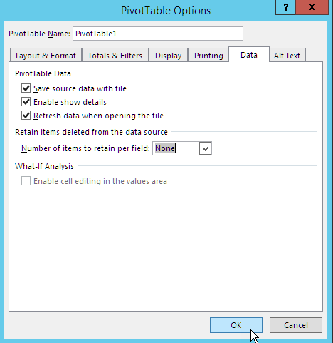 Excel report template creation with pivot table.