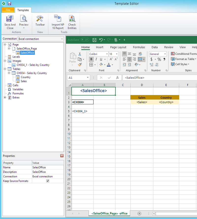 Excel template with Pages feature added to workbook.