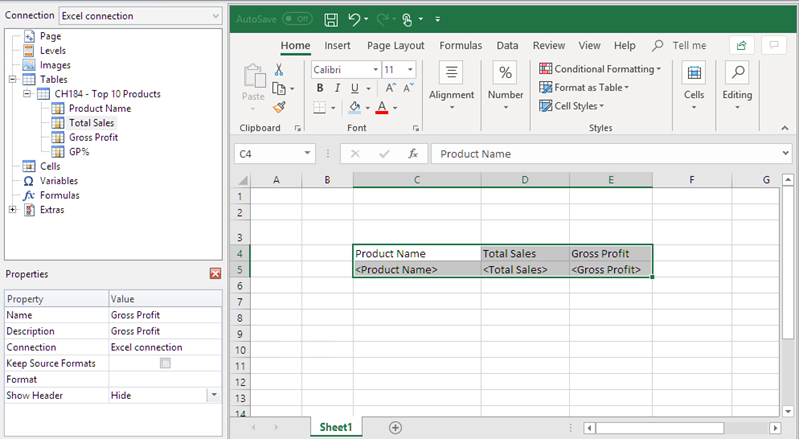 Excel template with table added column by column