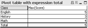 Example pivot table with expression total