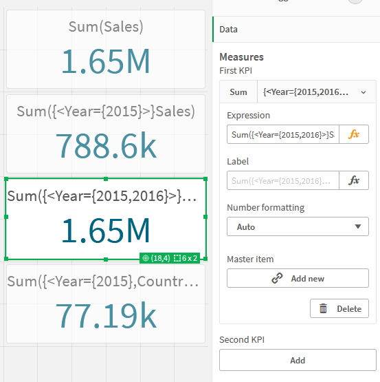 使用集合修饰符的 KPI。