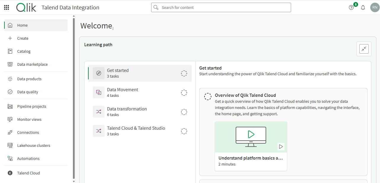 Qlik Talend Data Integration 活動中心
