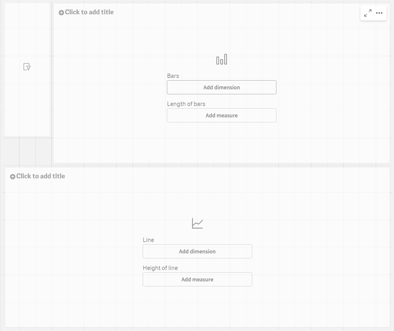 按一下以檢視完整大小 含有空白圖表的 Qlik Sense 工作表