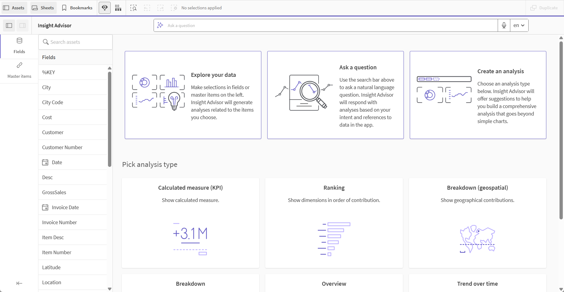 在工作表中開啟 Insight Advisor