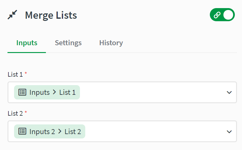 merge lists block inputs