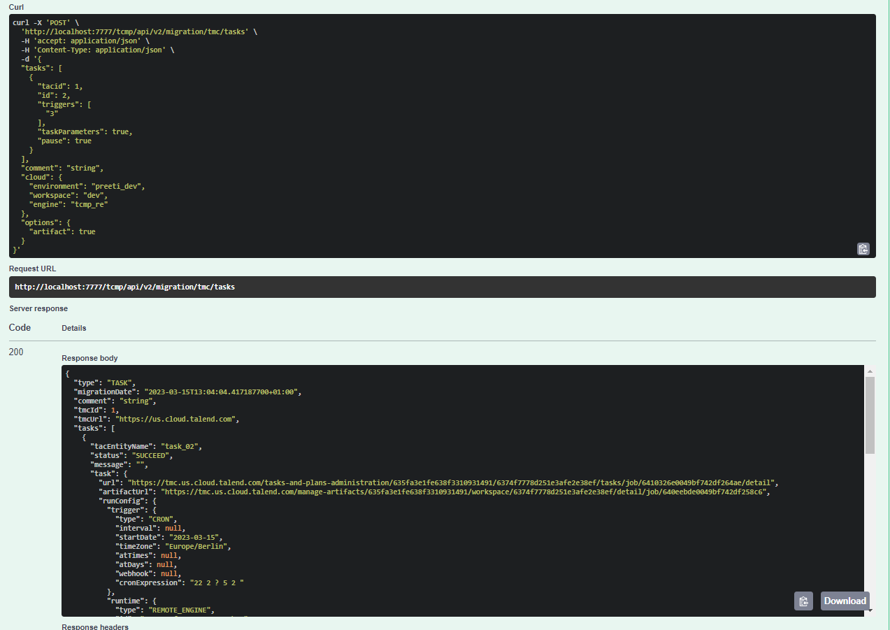取得已移轉任務詳細資料的回應主體範例。