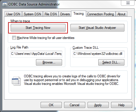 ODBC Data Source Administrator dialog.