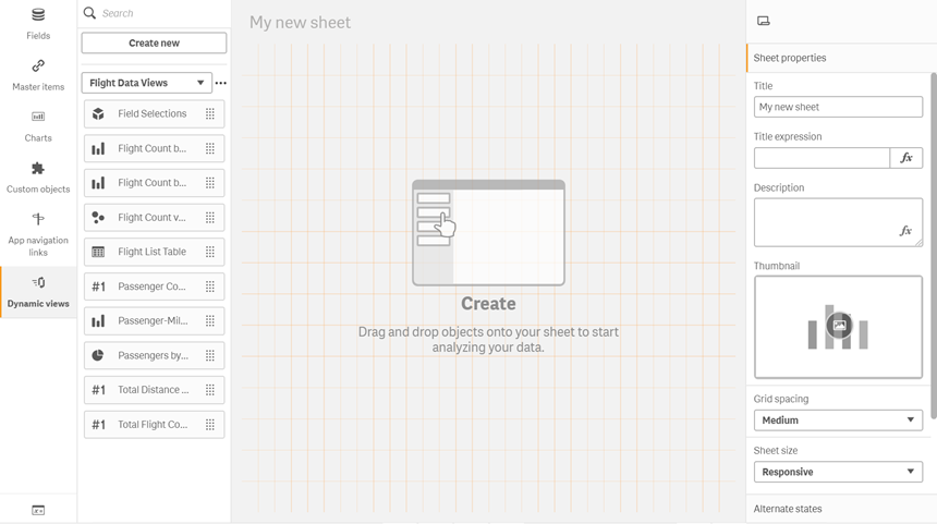 Click to view full size Dynamic views in the Assets panel of a new sheet